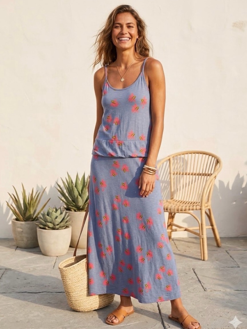 Horny Toad Lavender Maxi Dress with Pink Floral Accents
